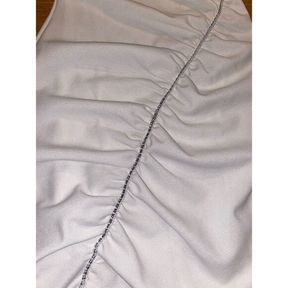 White Ruched Bodycon Mini Dress With Rhinestone Detail - Picture 3 of 5